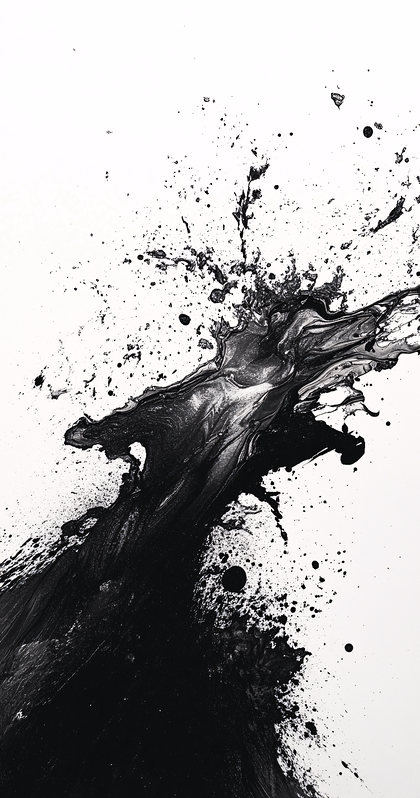Abstract Black Ink Splatter Frame on White Background