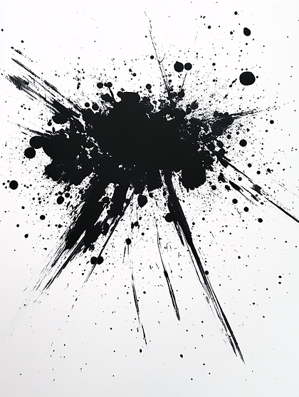 Abstract Black Ink Splatter Frame on White Background