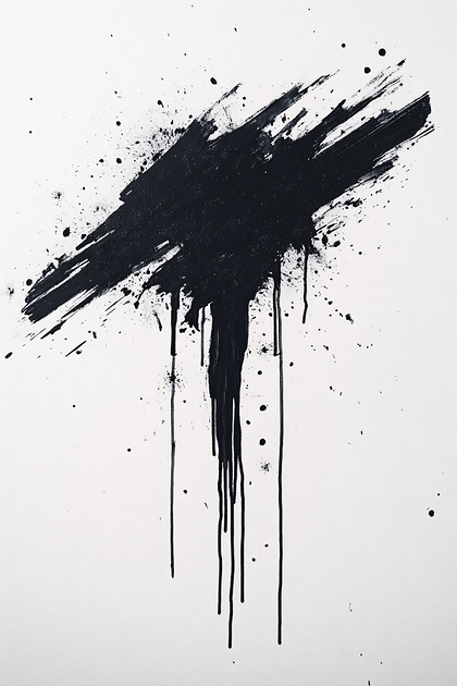Abstract Black Ink Splatter Frame on White Background