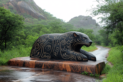Black Panther Statue in Natural Setting