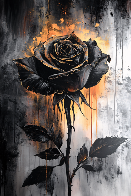 Black Rose with Gold Accents