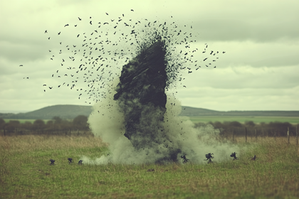 Black Structure Dispersing into Birds