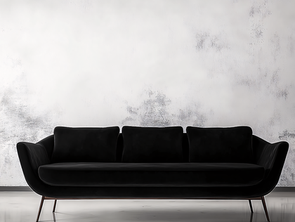 Black Velvet Sofa in Front of a Textured Wall