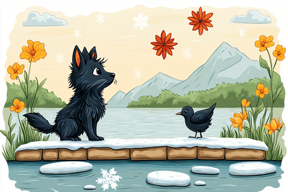 Black Wolf and Bird by Snowy River