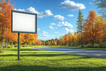 Blank Billboard in Autumn Landscape