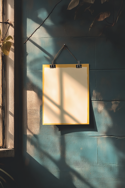 Blank Poster Mockup on Blue Textured Wall