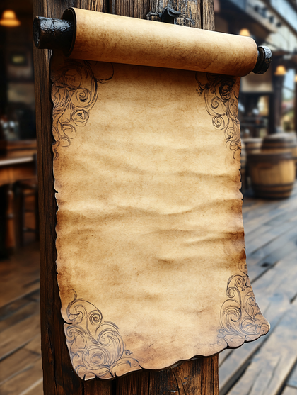Blank Scroll Hanging On Wooden Post