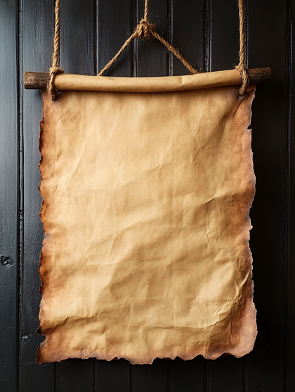 Blank Scroll Hanging on Wooden Wall