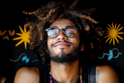 Blissful Afro Man with Sunglasses