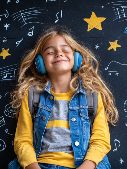 Blissful Girl with Headphones