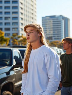 Blonde Man In White Shirt Outdoors