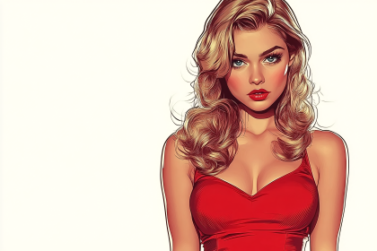 Blonde Woman in Red Dress