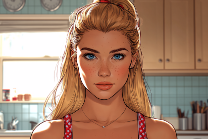 Blonde Woman Portrait in Kitchen
