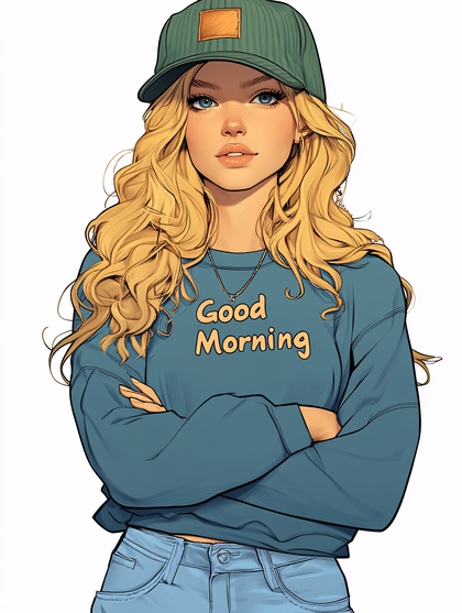 Blonde Woman With Green Cap