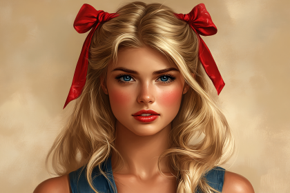 Blonde Woman With Red Bows Portrait
