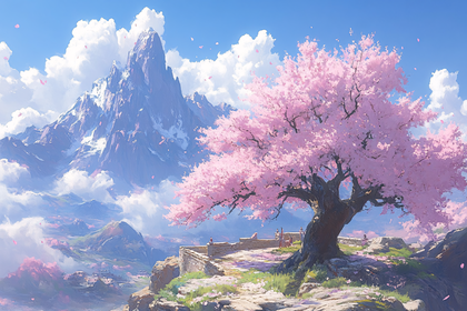 Blooming Cherry Blossom Tree Mountain View