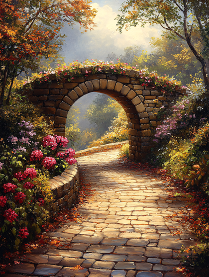 Blooming Garden Stone Bridge