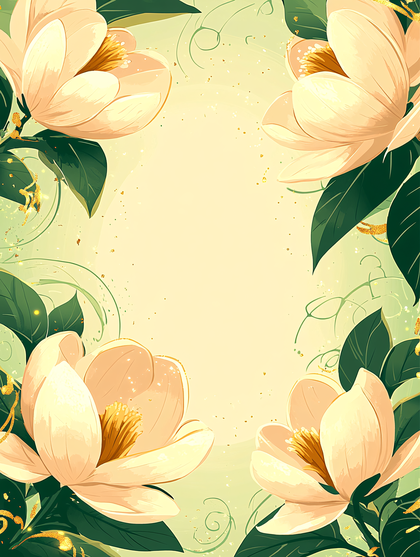 Blooming Magnolias with Golden Accents