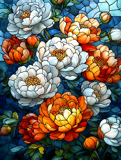 Blooming Peonies Stained Glass