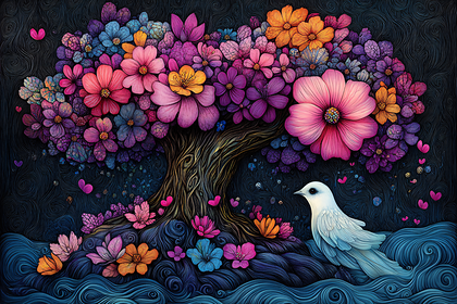 Blooming Tree and Dove