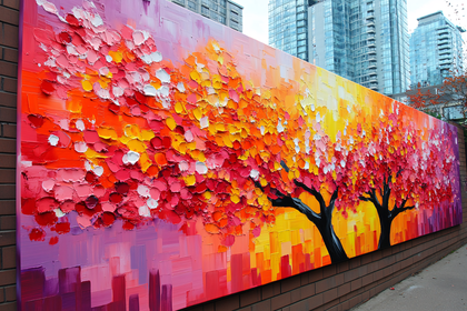 Blooming Trees Impasto Painting