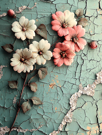 Blossoming Beauty on Cracked Teal