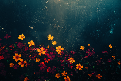 Blossoming Flowers Against Dark Wall