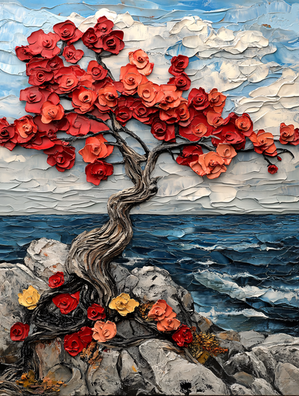 Blossoming Tree By The Sea