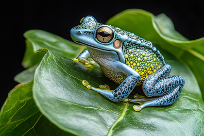 Blue And Yellow Frog On Leaf