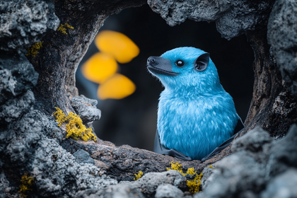 Blue Bat in Rocky Cave