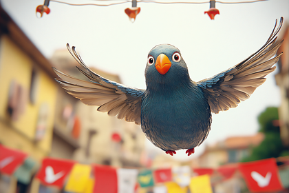 Blue Bird in Festive Town