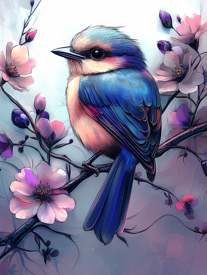 Blue Bird on Blossom Branch
