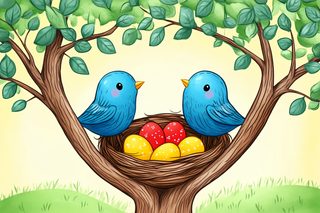 Blue Birds in Nest