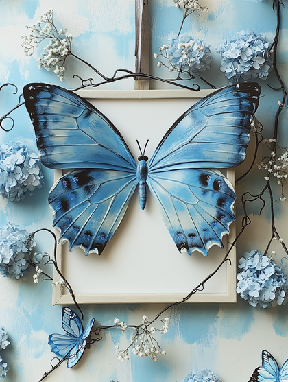 Blue Butterfly with Hydrangeas