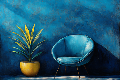 Blue Chair And Yellow Plant