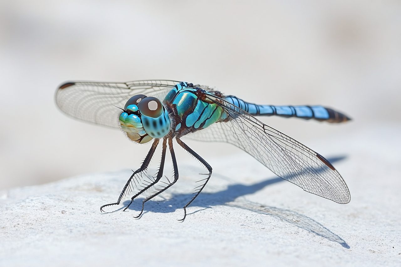 Detailed Close-Up Photo of a Blue Dragonfly Resting