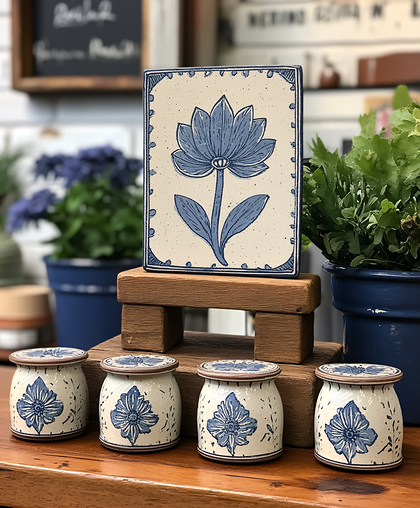 Blue Floral Pottery Display
