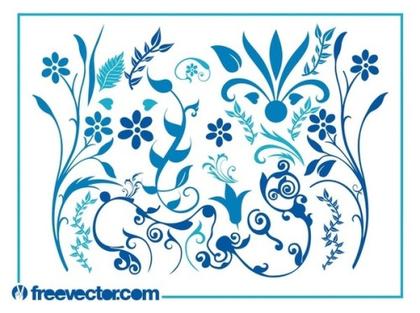 Blue Flower Swirls Free Vector