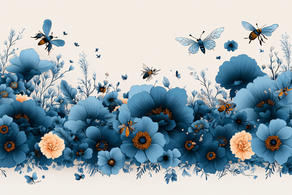Blue Flowers and Bees