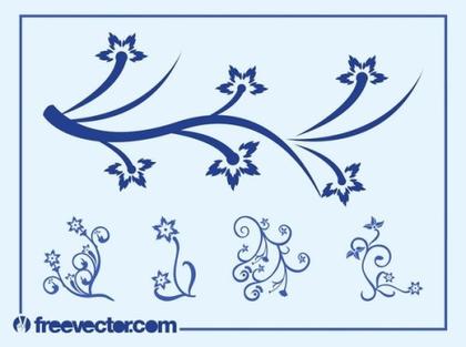 Blue Flowers Set Free Vector