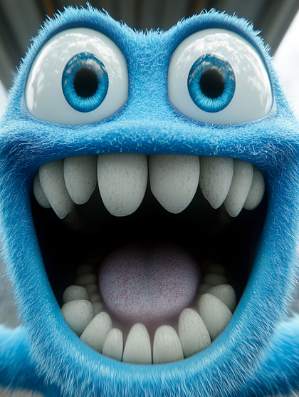 Blue Furry Monster Face Close Up