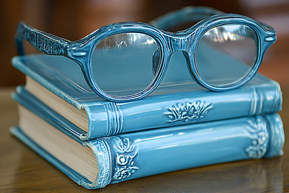 Blue Glasses On Ceramic Books
