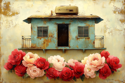 Blue House and Roses