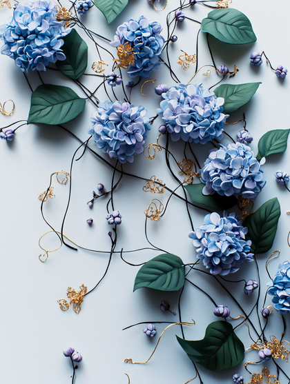 Blue Hydrangea and Floral Vines