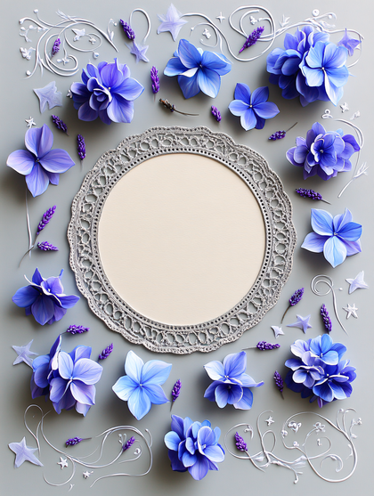 Blue Hydrangeas and Lace Frame