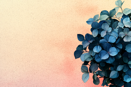 Blue Hydrangeas on Peach Background