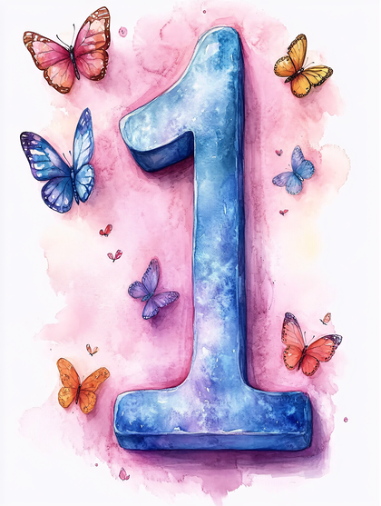 Blue Number One With Butterflies