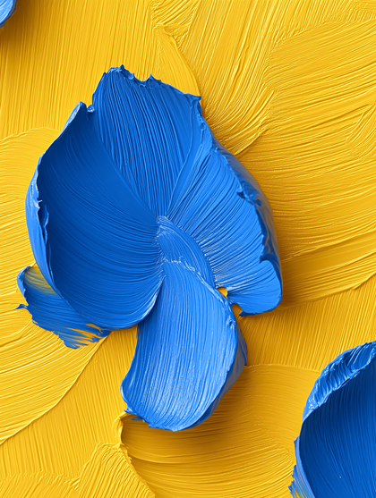 Blue Paint Swirls on Yellow Background