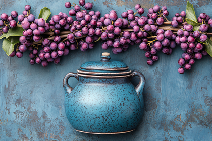 Blue Pottery with Grapes
