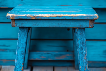 Blue Wooden Stool Close Up